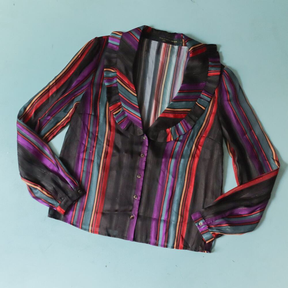 NWOT House of Harlow 1960 x Revolve Black Striped Thin Knit Blouse Size Medium